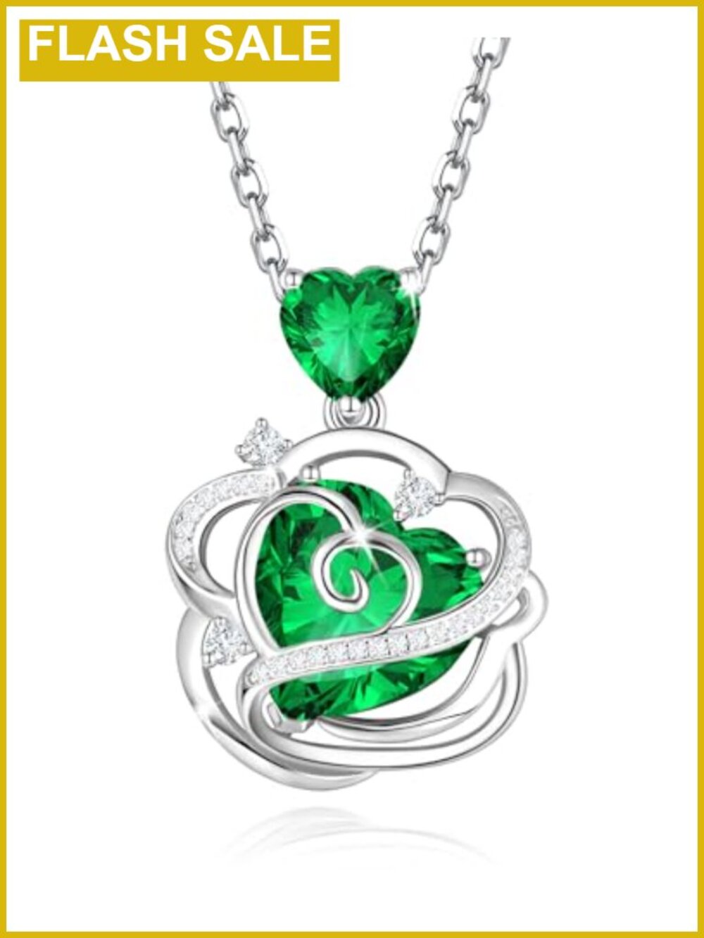 Sterling Silver Pendant Necklace with Heart Cubic Zirconia